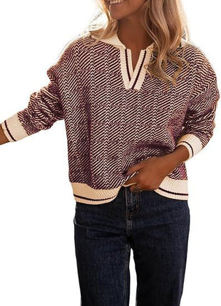 Knitted Pullover Lapel Women's Clothing