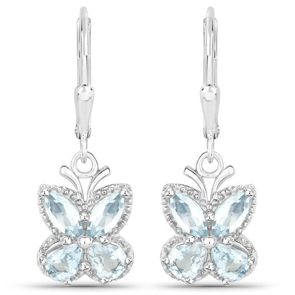 1.76 Carat Genuine Aquamarine .925 Sterling Silver Earrings