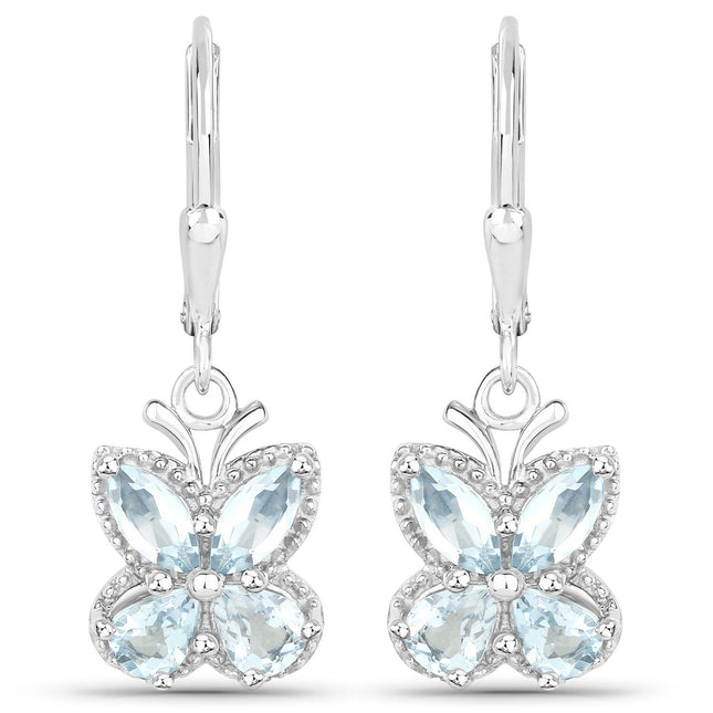 1.76 Carat Genuine Aquamarine .925 Sterling Silver Earrings