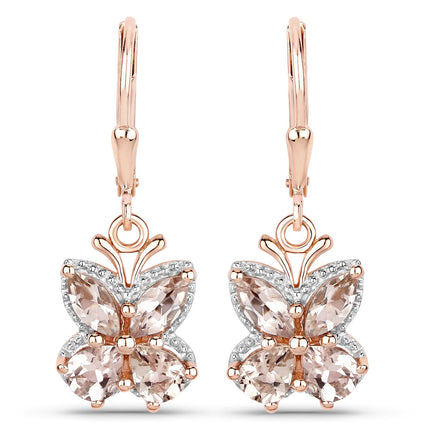 18K Rose Gold Plated 1.88 Carat Genuine Morganite .925 Sterling Silver Earrings