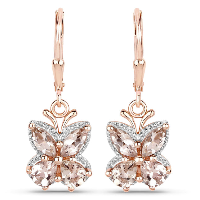 18K Rose Gold Plated 1.88 Carat Genuine Morganite .925 Sterling Silver Earrings