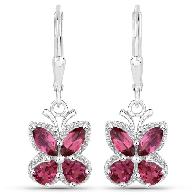 2.52 Carat Genuine Rhodolite Garnet .925 Sterling Silver Earrings