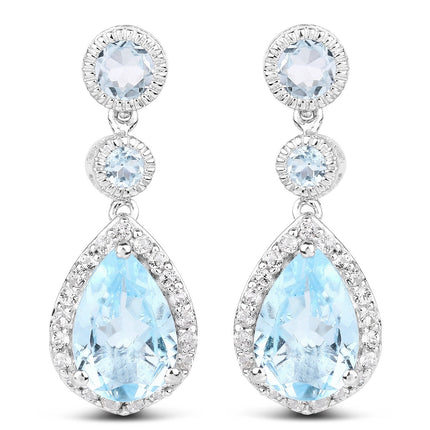 9.46 Carat Genuine Blue Topaz and White Topaz .925 Sterling Silver Earrings