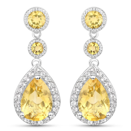 7.06 Carat Genuine Citrine and White Topaz .925 Sterling Silver Earrings