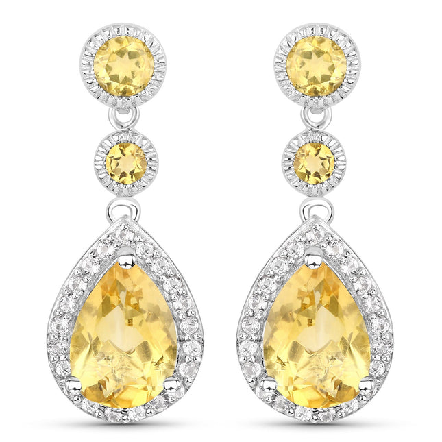 7.06 Carat Genuine Citrine and White Topaz .925 Sterling Silver Earrings