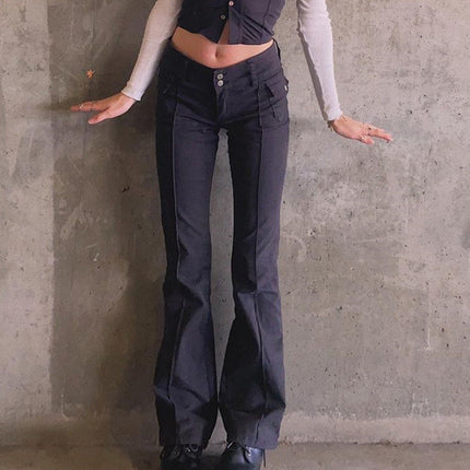 Women's New Sexy Low-waist Side Pockets Retro Slim-fit Micro Trousers Casual Trousers