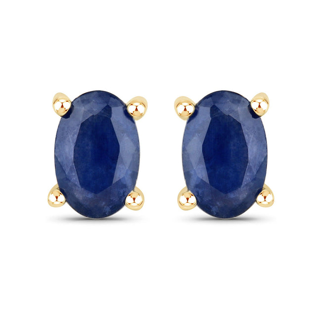 1.04 Carat Genuine Blue Sapphire 14K Yellow Gold Earrings