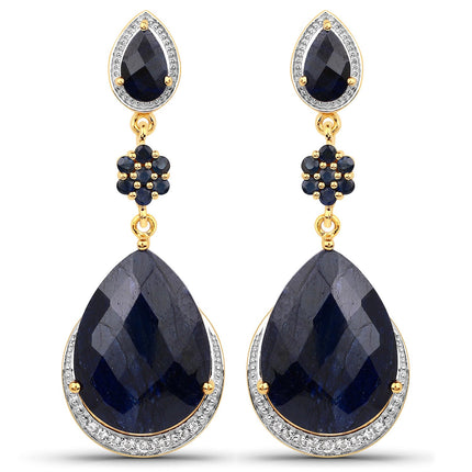 30.04 Carat Dyed Sapphire, Blue Sapphire and White Topaz .925 Sterling Silver Earrings