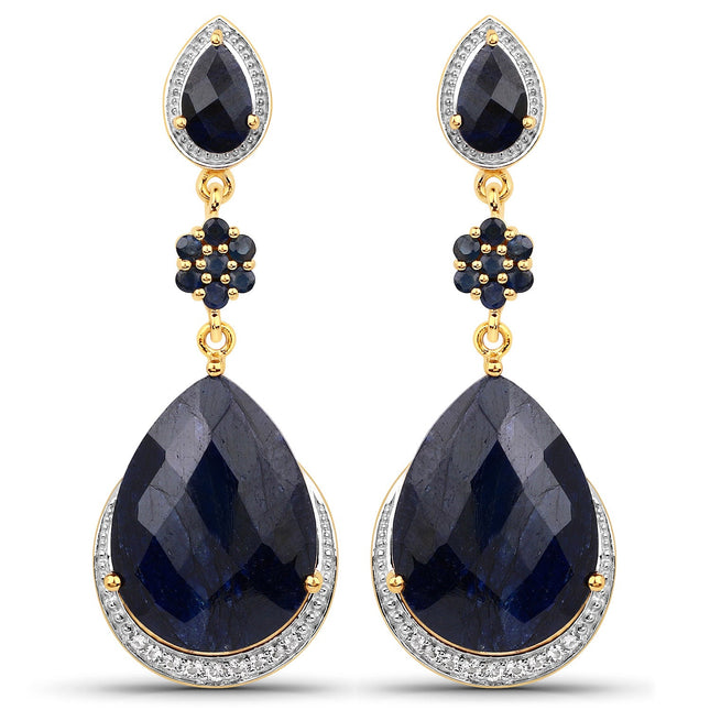 30.04 Carat Dyed Sapphire, Blue Sapphire and White Topaz .925 Sterling Silver Earrings
