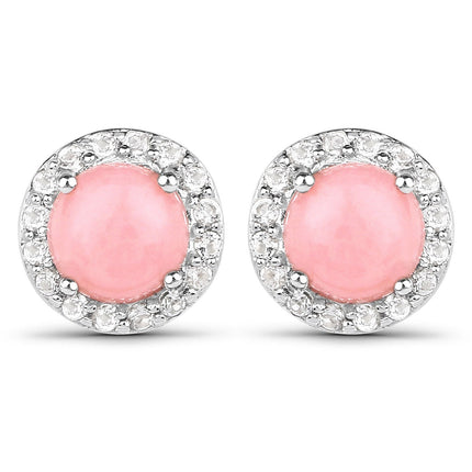 1.36 ct Genuine Pink Opal and White Topaz .925 Sterling Silver Earrings