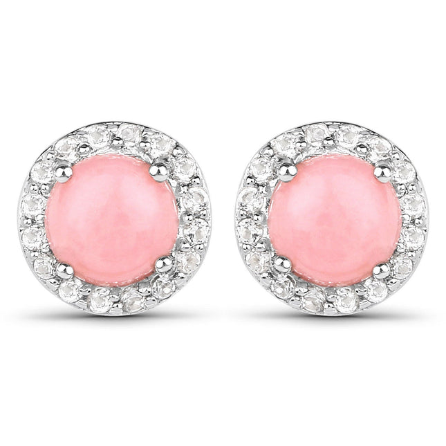 1.36 ct Genuine Pink Opal and White Topaz .925 Sterling Silver Earrings