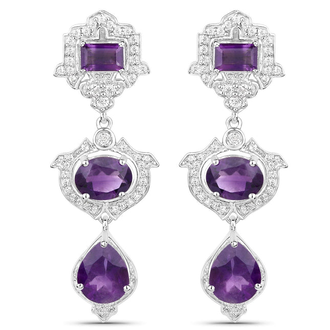 6.97 Carat Genuine Amethyst and White Topaz .925 Sterling Silver Earrings