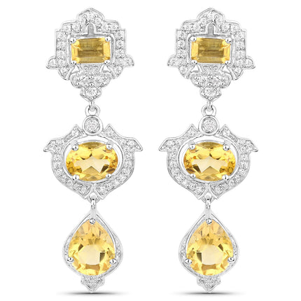 6.63 Carat Genuine Citrine and White Topaz .925 Sterling Silver Earrings
