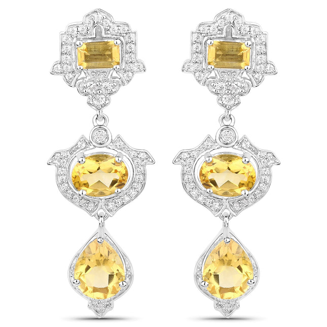 6.63 Carat Genuine Citrine and White Topaz .925 Sterling Silver Earrings