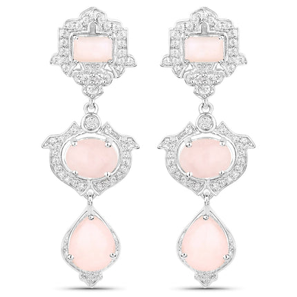 6.97 Carat Genuine Pink Opal and White Topaz .925 Sterling Silver Earrings