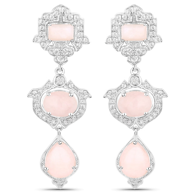 6.97 Carat Genuine Pink Opal and White Topaz .925 Sterling Silver Earrings