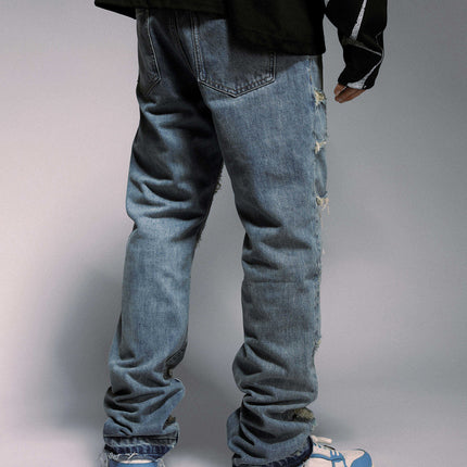High Street Wash Destroyed Spider Web Straight Leg Jeans
