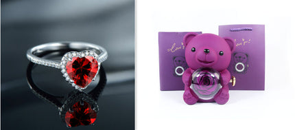 Eternal Rose Teddy Bear Gifts Box With Necklace Rotate Rose Jewelry Box Valentine Wedding Storage Gift Case For Women Girlfriend