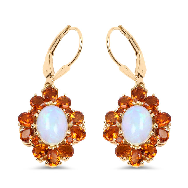14K Yellow Gold Plate 5.42 Carat Genuine Ethiopian Opal Citrine & White Topaz .925 Silver Earring