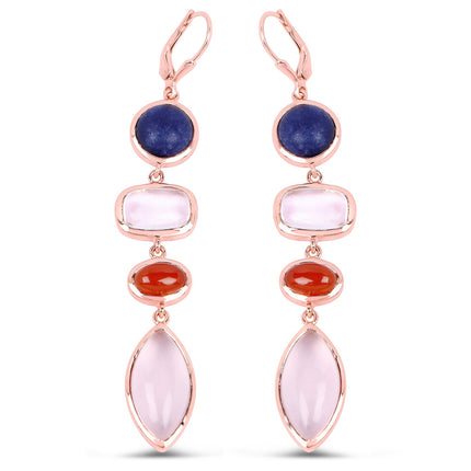 14K Rose Gold Plated 30.55 Carat Genuine Multi Stone .925 Sterling Silver Earrings