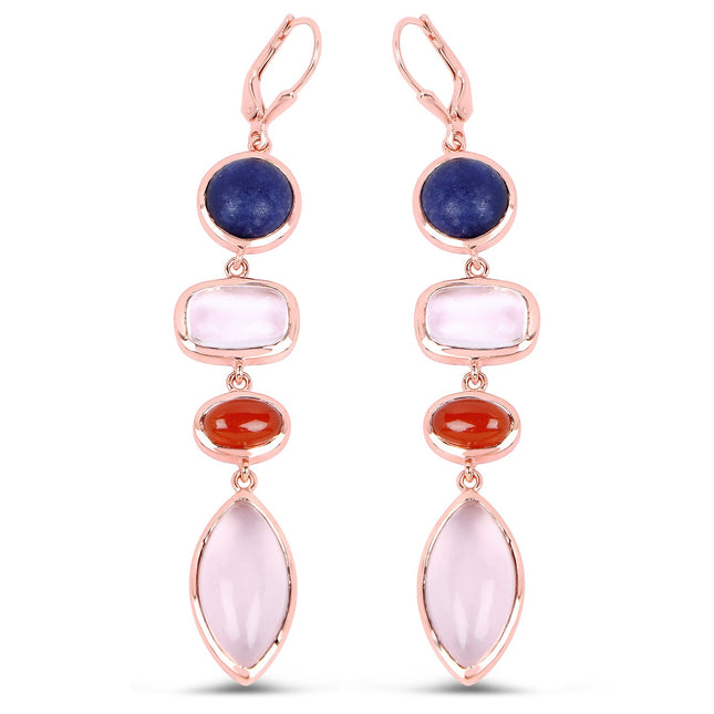 14K Rose Gold Plated 30.55 Carat Genuine Multi Stone .925 Sterling Silver Earrings