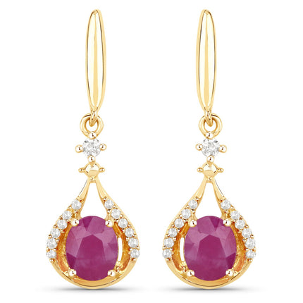 0.70 ct Genuine Ruby and White Diamond 14K Yellow Gold Earrings