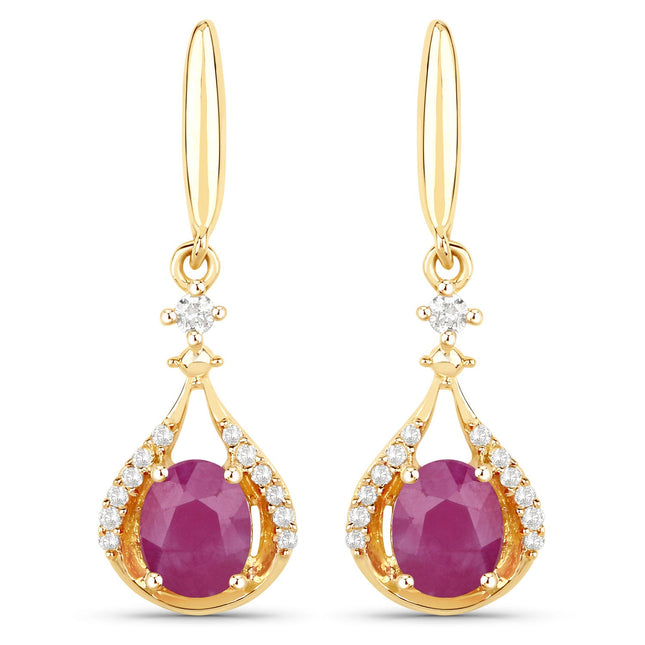 0.70 ct Genuine Ruby and White Diamond 14K Yellow Gold Earrings