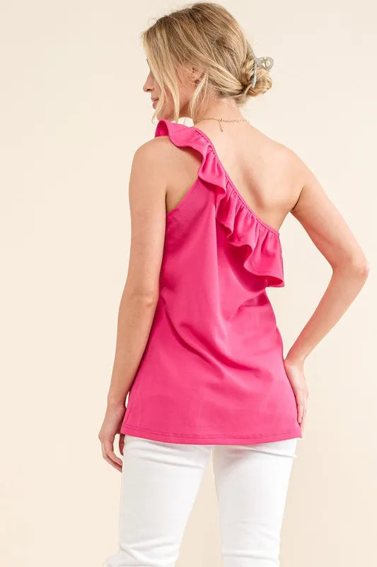 And The Why Ruffle One Shoulder Sleeveless Tank Top