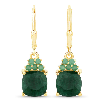 4.50 Carat Dyed Emerald and Emerald .925 Sterling Silver Earrings