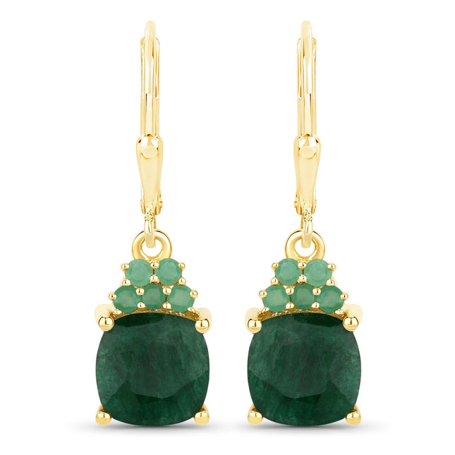 4.50 Carat Dyed Emerald and Emerald .925 Sterling Silver Earrings