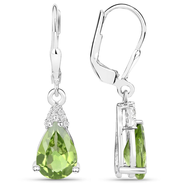 2.80 ct Genuine Peridot and White Zircon .925 Sterling Silver Earrings