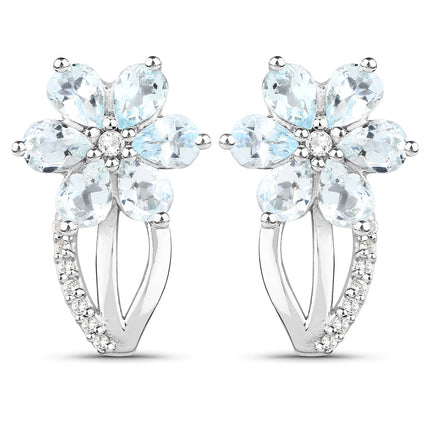 1.54 Carat Genuine Aquamarine and White Topaz .925 Sterling Silver Earrings