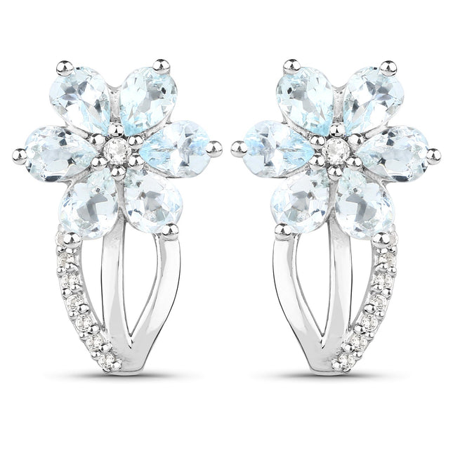 1.54 Carat Genuine Aquamarine and White Topaz .925 Sterling Silver Earrings