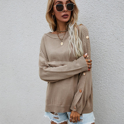 Women's Sweater Plus Size Loose Button Sleeve Sweater