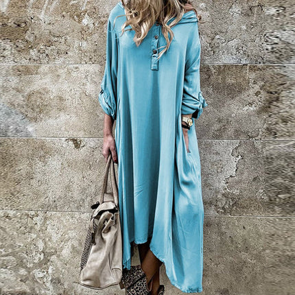 Plus Size Boho Long Sleeve Women's Hooded Dress