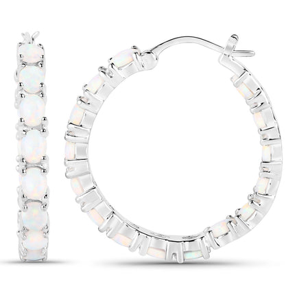 2.05 Carat Genuine Created Opal .925 Sterling Silver Earrings