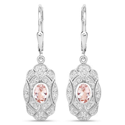 1.04 ct Genuine Morganite and White Topaz .925 Sterling Silver Earrings