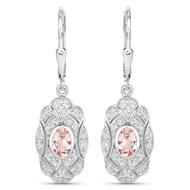 1.04 ct Genuine Morganite and White Topaz .925 Sterling Silver Earrings
