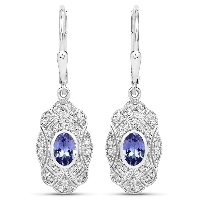 1.12 ct Genuine Tanzanite and White Topaz .925 Sterling Silver Earrings