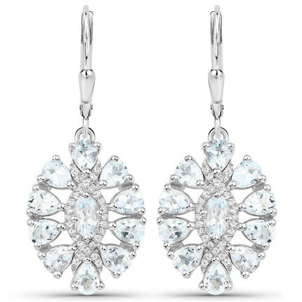 2.93 Carat Genuine Aquamarine and White Topaz .925 Sterling Silver Earrings
