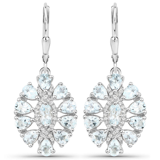 2.93 Carat Genuine Aquamarine and White Topaz .925 Sterling Silver Earrings