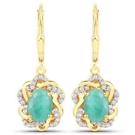 2.36 Carat Genuine Emerald and White Topaz .925 Sterling Silver Earrings