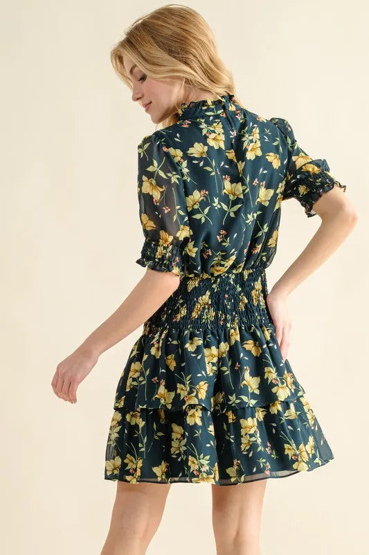 And The Why Floral Print Smocked Waist Mini Dress