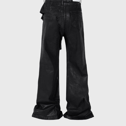 Men's Vinyl Coated Bootcut Trousers Stitching Damaged Jeans