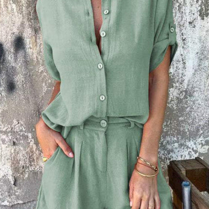Spring And Summer New Cotton And Linen Short-sleeved Shorts Casual Suit Women