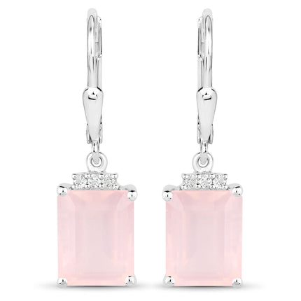 6.23 Carat Genuine Rose Quartz and White Topaz .925 Sterling Silver Earrings