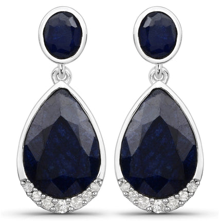 7.90 Carat Dyed Sapphire and White Diamond .925 Sterling Silver Earrings
