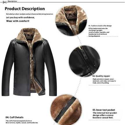 Men's Fur One-piece Leather Coat With Velvet