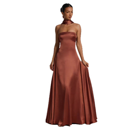 Backless Tube Top Evening Dress for Women – Waist Cinching Long Elegant Gown