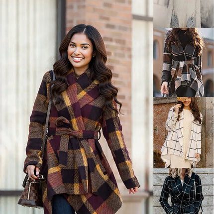 New Multi colored plaid Woolen coat autumn
